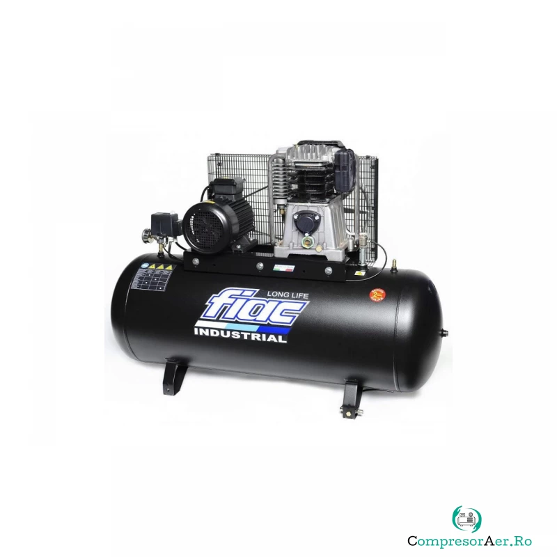 Compresor de aer cu piston trifazat, FIAC INDUSTRIAL Italia, tip AB200-3F LONG LIFE, 380V, rezervor 200l, debit 400l/min, 10 bar, ungere cu ulei
