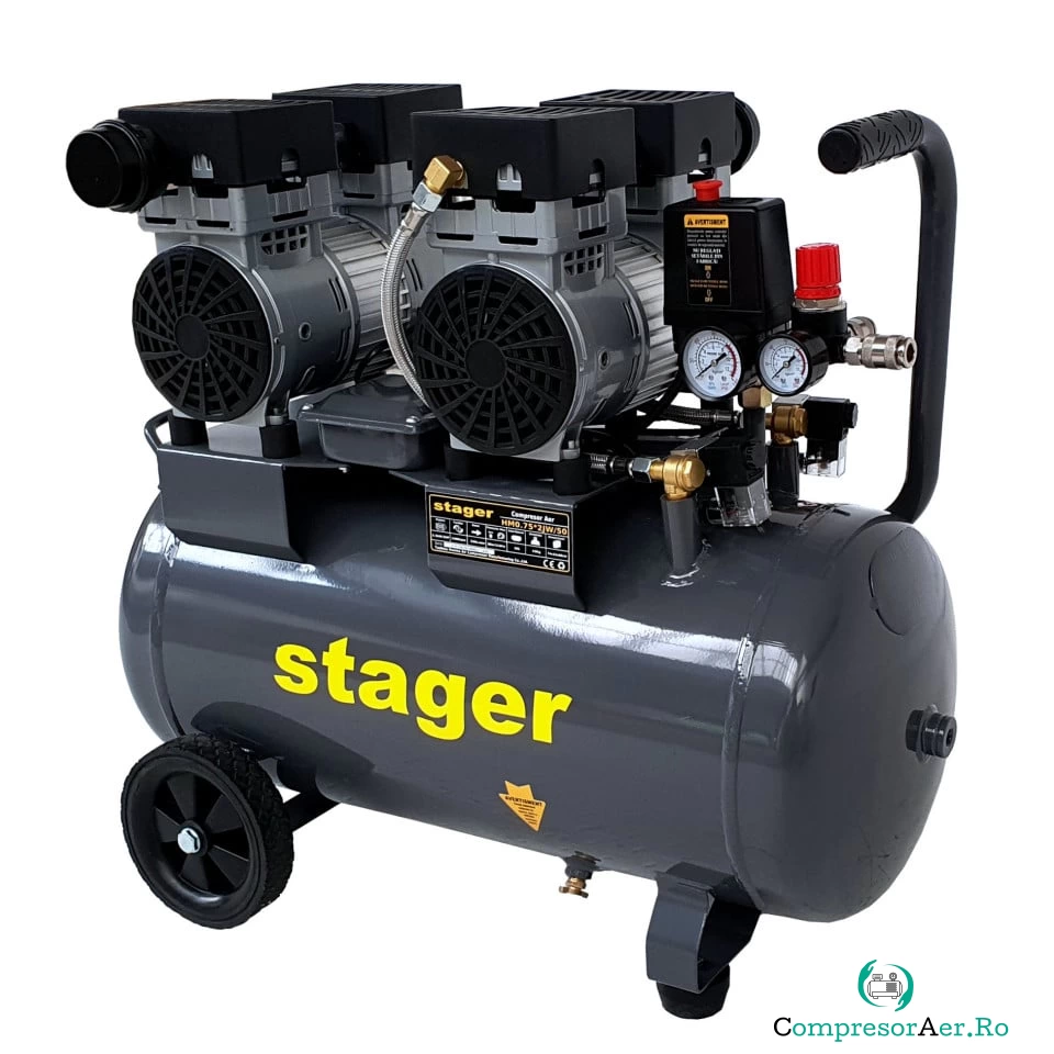 Stager HM0.75x2JW/50 compresor aer, 50L, 8bar, 270L/min, monofazat, angrenare directa, silentios